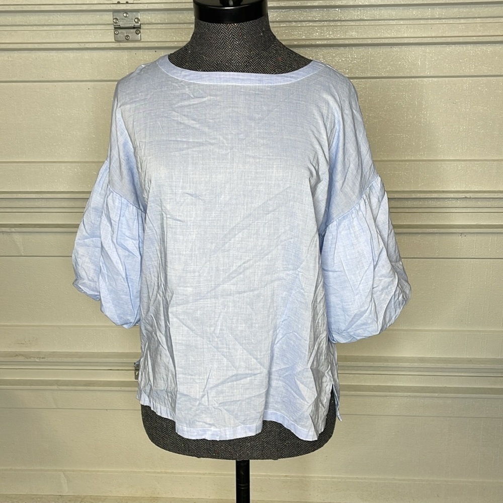 Loft Light Blue Puffy Sleeve Top Size Small